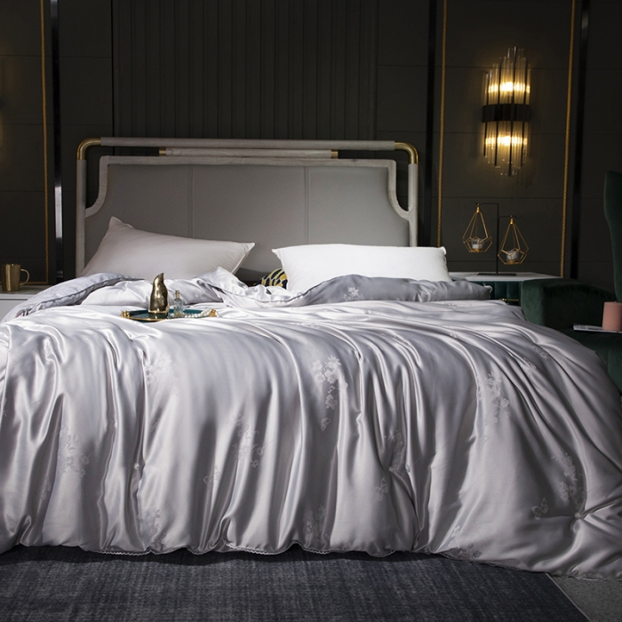 91家纺网 家纺一手货源 找家纺 畅畅 2022新款莫代尔贡缎提花桑蚕丝夏被春秋被冬被被芯 灰色