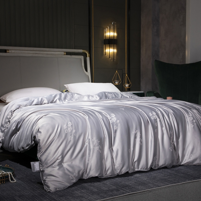 91家纺网 家纺一手货源 找家纺 畅畅 2022新款莫代尔贡缎提花桑蚕丝夏被春秋被冬被被芯 灰色