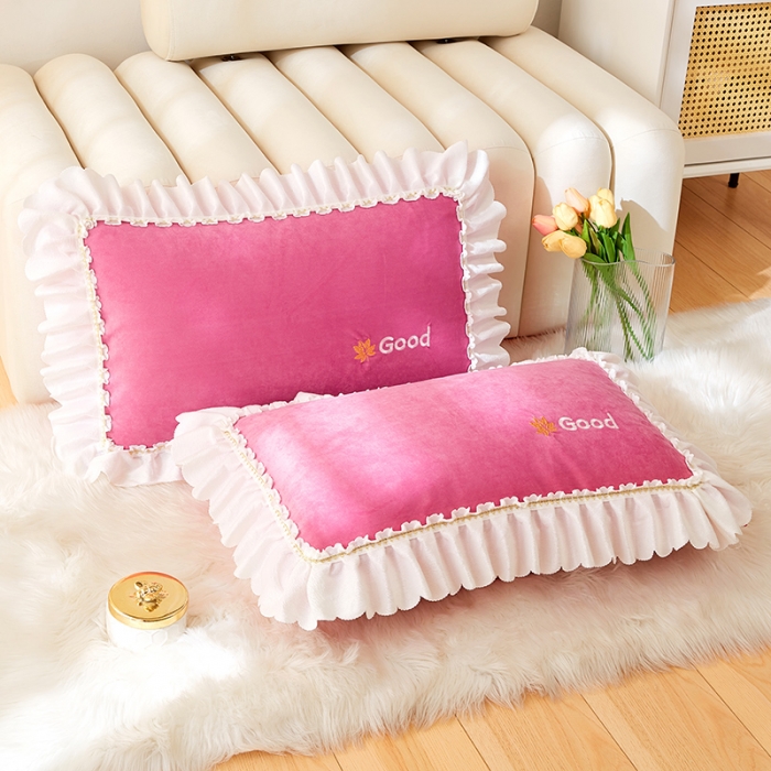 91家纺网 家纺一手货源 找家纺 （总）丰淘 2022新款宝宝绒花边刺绣枕套一对装