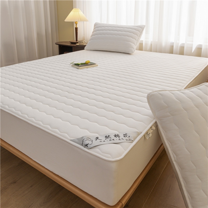 91家纺网 家纺一手货源 找家纺 雪云美新款A类新疆棉花床笠 全棉水洗棉夹棉床笠单  白色