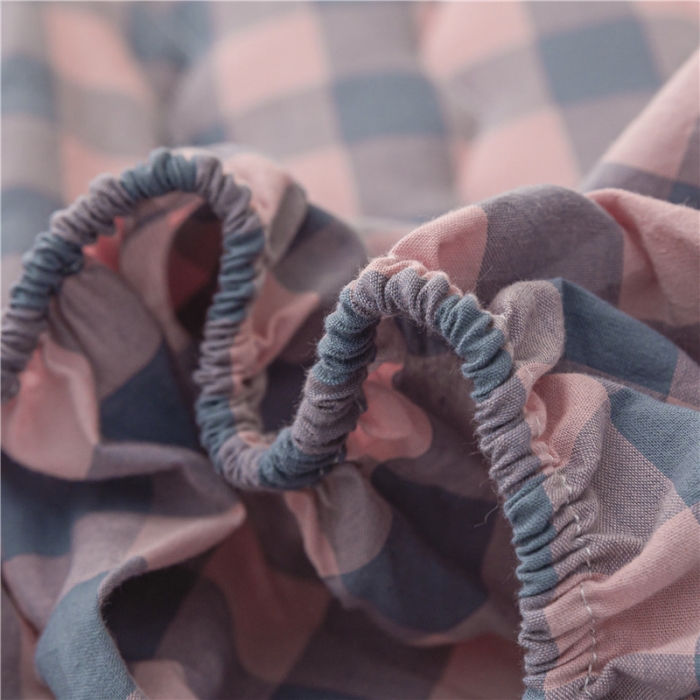 91家纺网 家纺一手货源 找家纺 雪云美新款A类新疆棉花床笠 全棉水洗棉夹棉床笠单  粉灰格