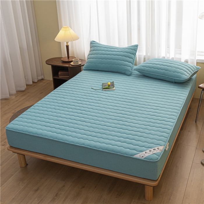 91家纺网 家纺一手货源 找家纺 雪云美新款A类新疆棉花床笠 全棉水洗棉夹棉床笠单  湖蓝色