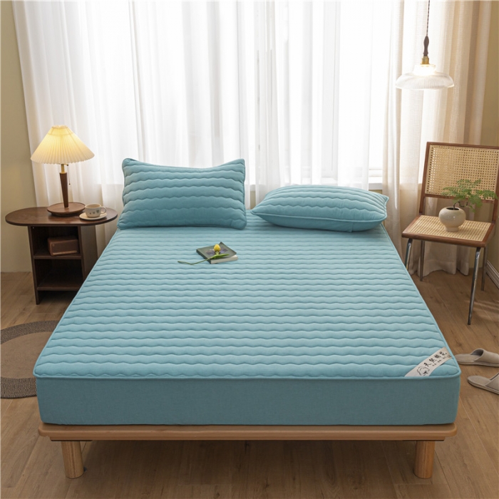 91家纺网 家纺一手货源 找家纺 雪云美新款A类新疆棉花床笠 全棉水洗棉夹棉床笠单  湖蓝色