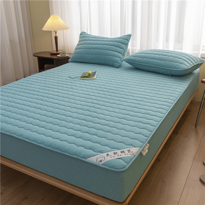 91家纺网 家纺一手货源 找家纺 雪云美新款A类新疆棉花床笠 全棉水洗棉夹棉床笠单  湖蓝色