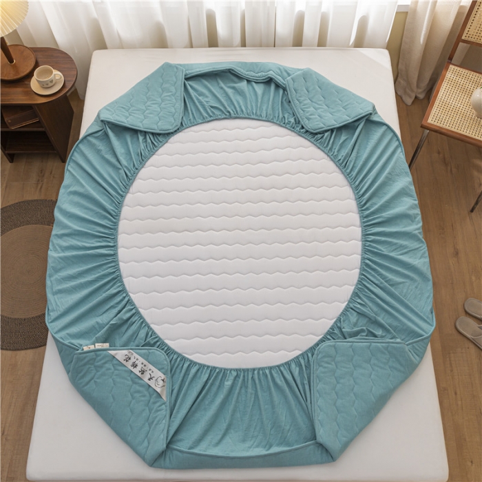 91家纺网 家纺一手货源 找家纺 雪云美新款A类新疆棉花床笠 全棉水洗棉夹棉床笠单  湖蓝色