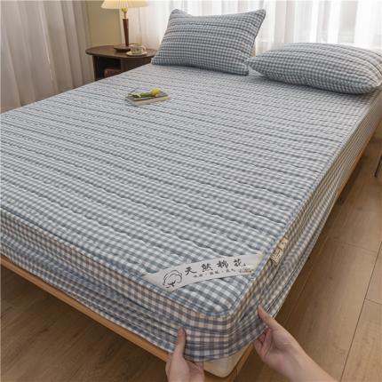 雪云美新款A类新疆棉花床笠 全棉水洗棉夹棉床笠单  蓝小格