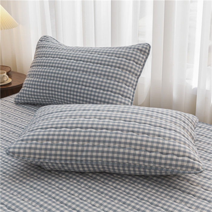 91家纺网 家纺一手货源 找家纺 雪云美新款A类新疆棉花床笠 全棉水洗棉夹棉床笠单  蓝小格