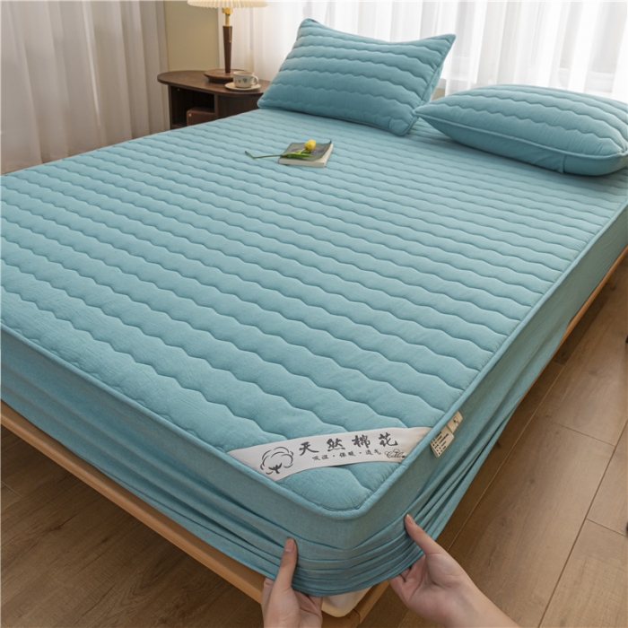 91家纺网 家纺一手货源 找家纺 雪云美新款A类新疆棉花床笠 全棉水洗棉夹棉床笠单  湖蓝色