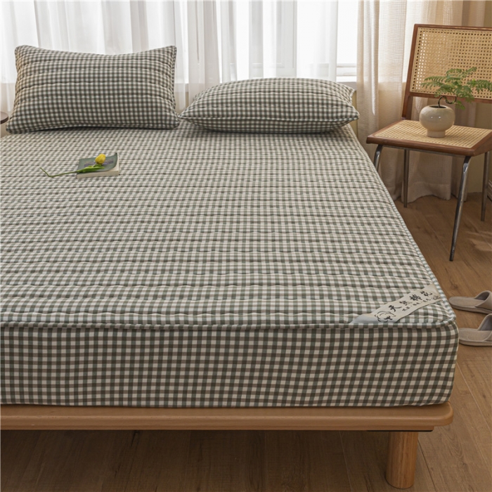 91家纺网 家纺一手货源 找家纺 雪云美新款A类新疆棉花床笠 全棉水洗棉夹棉床笠单  绿小格