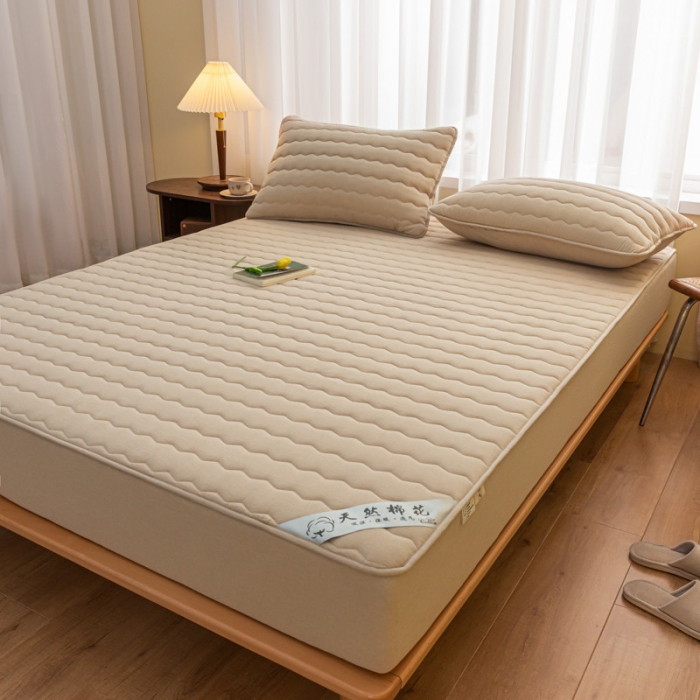 91家纺网 家纺一手货源 找家纺 雪云美新款A类新疆棉花床笠 全棉水洗棉夹棉床笠单  米驼