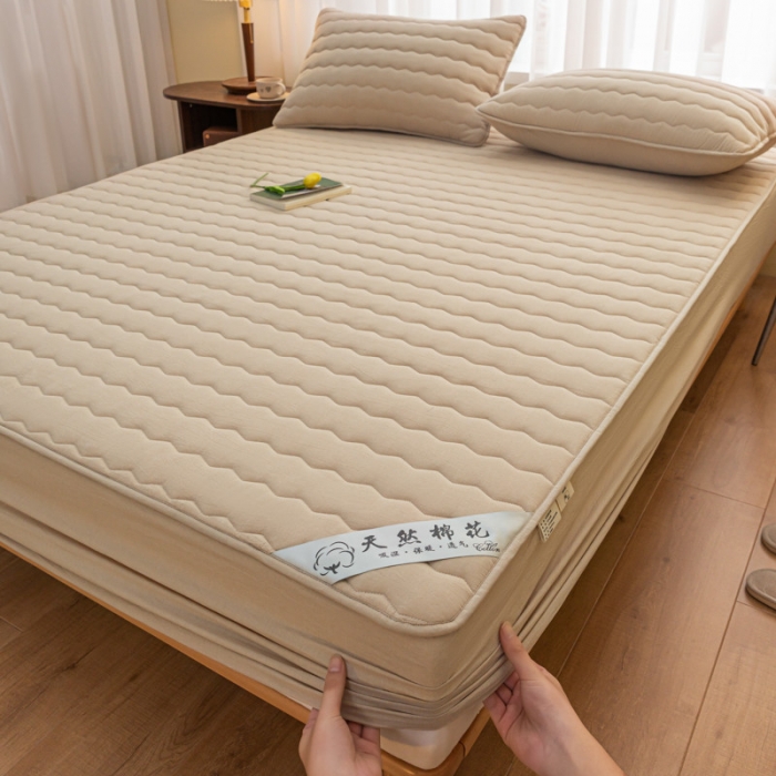 91家纺网 家纺一手货源 找家纺 雪云美新款A类新疆棉花床笠 全棉水洗棉夹棉床笠单  米驼