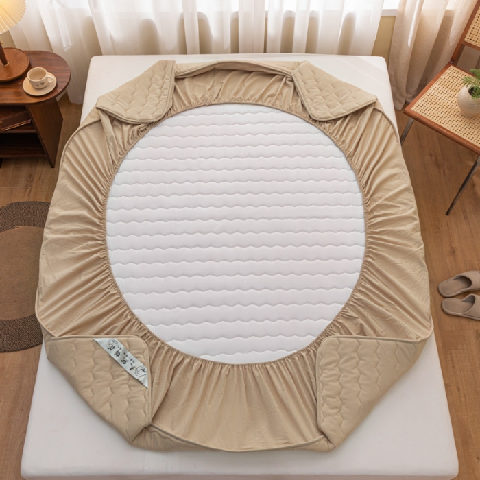 91家纺网 家纺一手货源 找家纺 雪云美新款A类新疆棉花床笠 全棉水洗棉夹棉床笠单  米驼