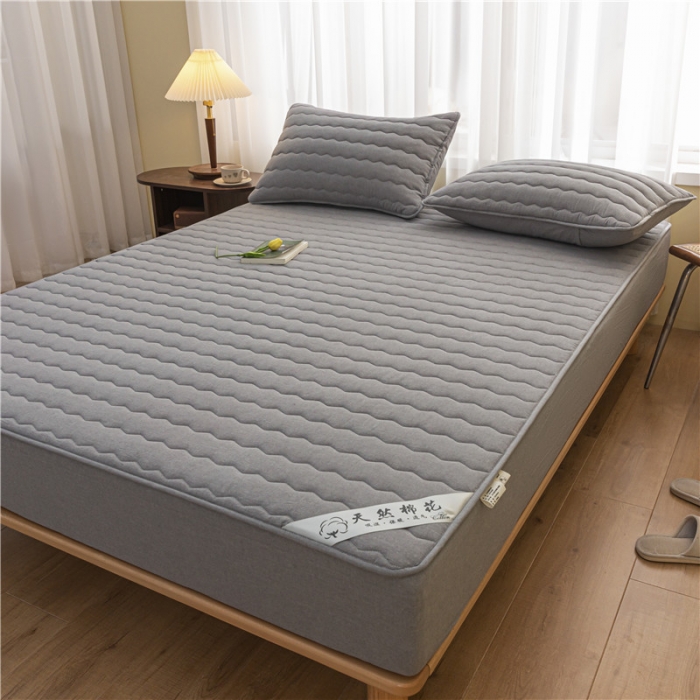 91家纺网 家纺一手货源 找家纺 雪云美新款A类新疆棉花床笠 全棉水洗棉夹棉床笠单  烟灰色