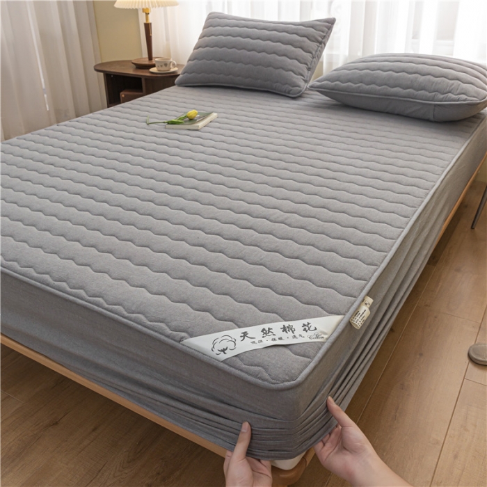 91家纺网 家纺一手货源 找家纺 雪云美新款A类新疆棉花床笠 全棉水洗棉夹棉床笠单  烟灰色