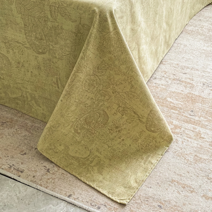 91家纺网 家纺一手货源 找家纺 宅家居新款豹森系列-轻奢复古风阳绒磨毛雅棉刺绣四件套 复古绿