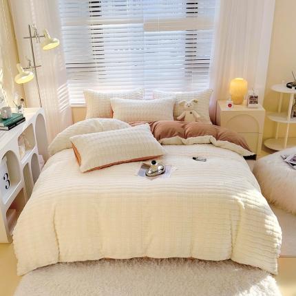 91家纺网 家纺一手货源 找家纺 （总）宜代光年 2023新款立体菱格兔兔绒牛奶绒四件套