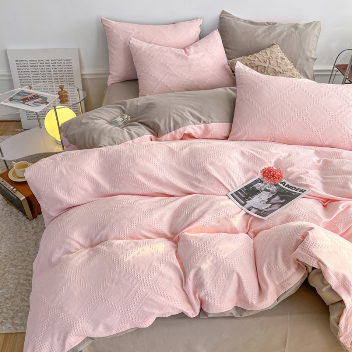 91家纺网 家纺一手货源 找家纺 （总）米粒 2022直播爆款纯色AB版华夫格四件套磨毛水洗棉