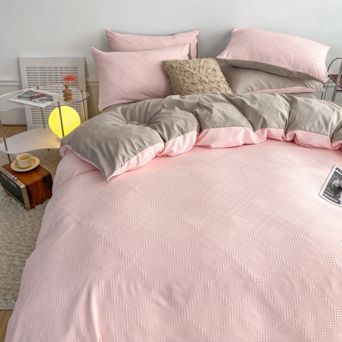 91家纺网 家纺一手货源 找家纺 （总）米粒 2022直播爆款纯色AB版华夫格四件套磨毛水洗棉