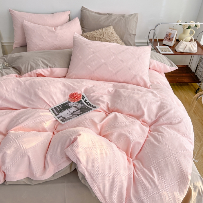 91家纺网 家纺一手货源 找家纺 （总）米粒 2022直播爆款纯色AB版华夫格四件套磨毛水洗棉