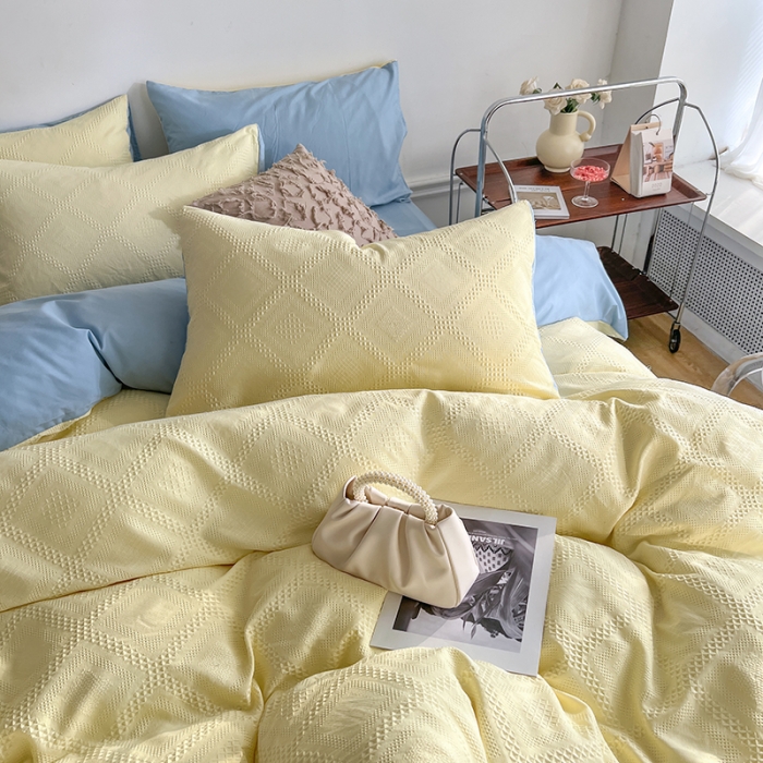 91家纺网 家纺一手货源 找家纺 米粒 2022直播爆款纯色AB版华夫格四件套磨毛水洗棉 米兰