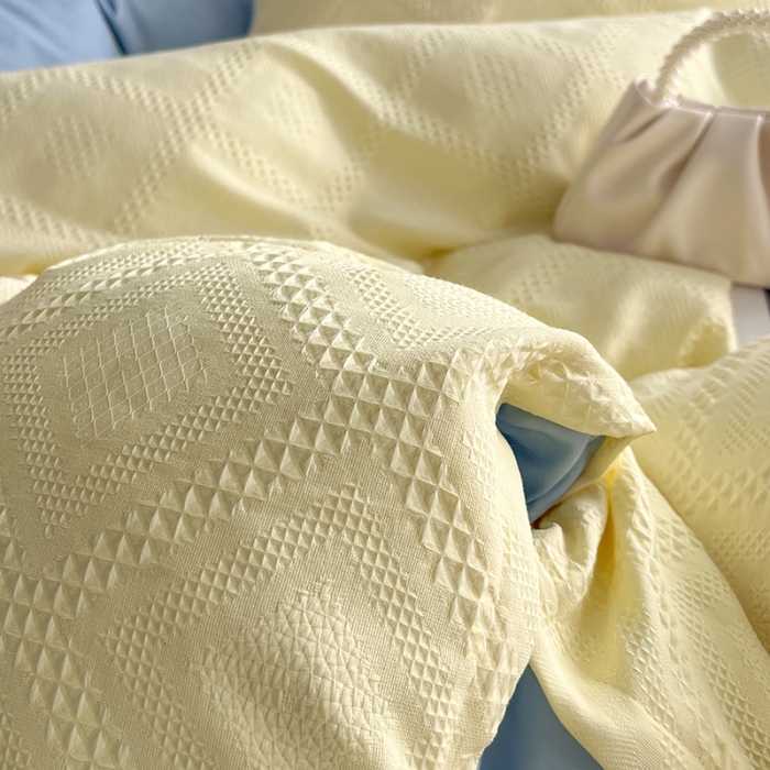 91家纺网 家纺一手货源 找家纺 米粒 2022直播爆款纯色AB版华夫格四件套磨毛水洗棉 米兰