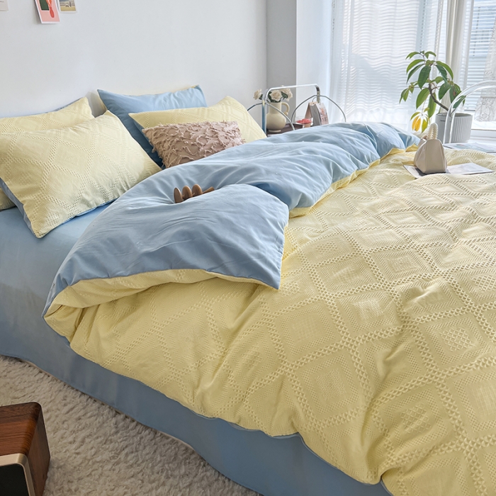 91家纺网 家纺一手货源 找家纺 米粒 2022直播爆款纯色AB版华夫格四件套磨毛水洗棉 米兰