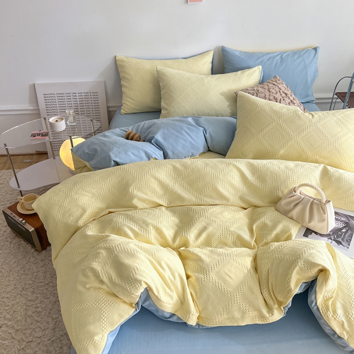 91家纺网 家纺一手货源 找家纺 米粒 2022直播爆款纯色AB版华夫格四件套磨毛水洗棉 米兰