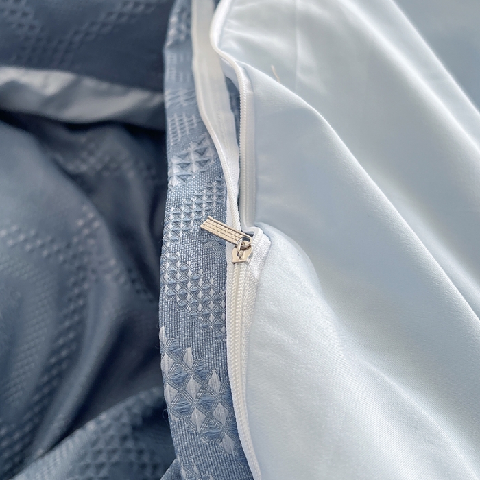 91家纺网 家纺一手货源 找家纺 米粒 2022直播爆款纯色AB版华夫格四件套磨毛水洗棉 牛仔蓝