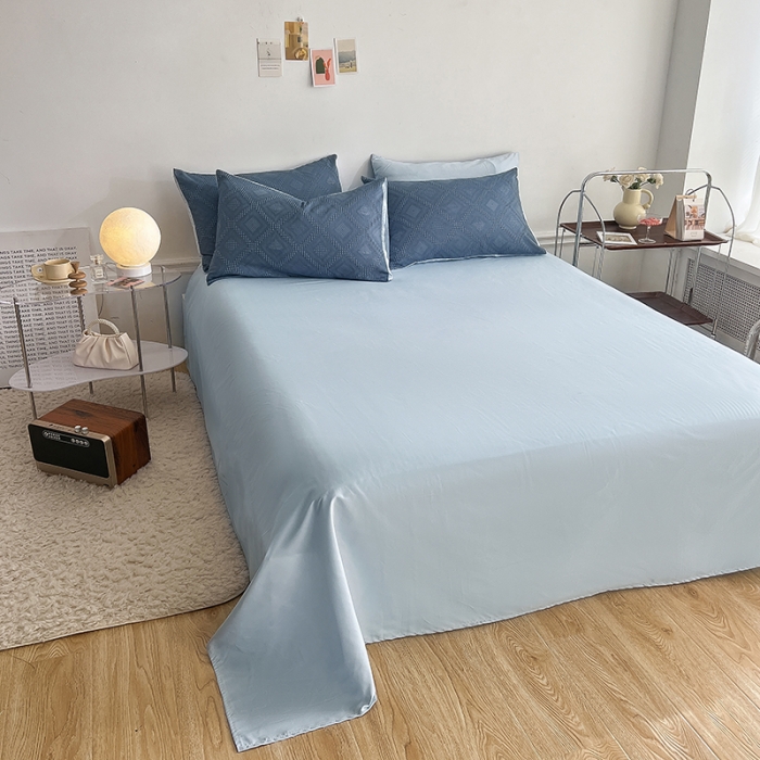 91家纺网 家纺一手货源 找家纺 米粒 2022直播爆款纯色AB版华夫格四件套磨毛水洗棉 牛仔蓝