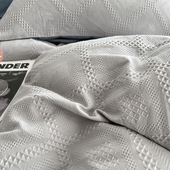 91家纺网 家纺一手货源 找家纺 米粒 2022直播爆款纯色AB版华夫格四件套磨毛水洗棉 浅深灰