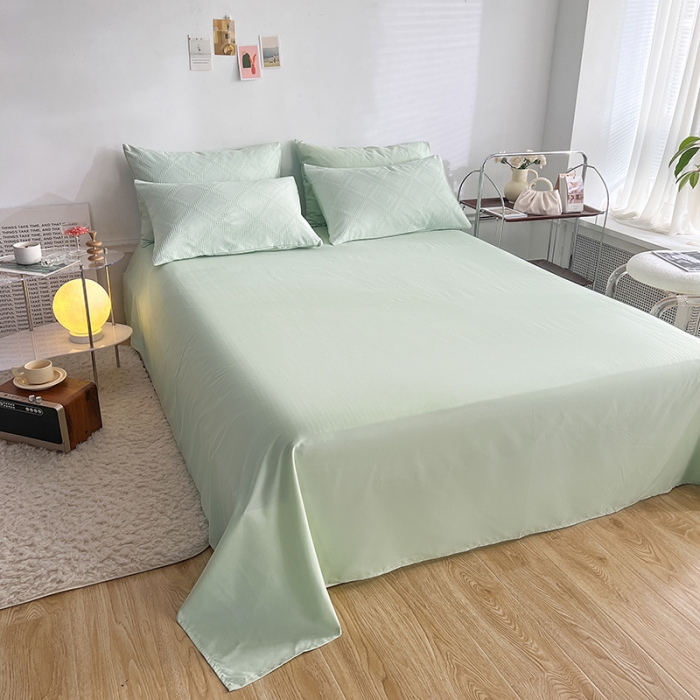 91家纺网 家纺一手货源 找家纺 米粒 2022直播爆款纯色AB版华夫格四件套磨毛水洗棉 水绿