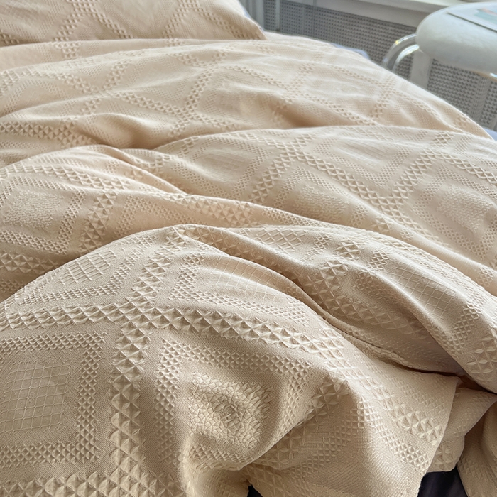 91家纺网 家纺一手货源 找家纺 米粒 2022直播爆款纯色AB版华夫格四件套磨毛水洗棉 紫咖