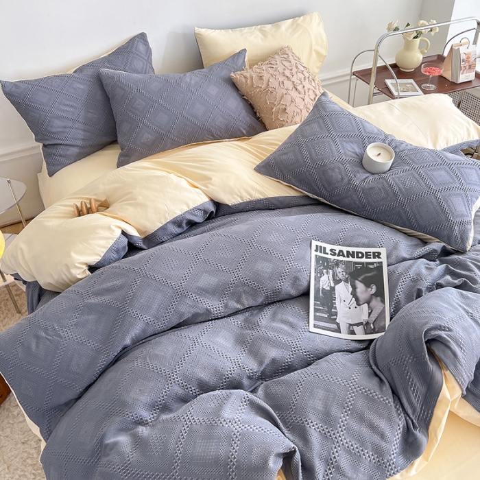 91家纺网 家纺一手货源 找家纺 米粒 2022直播爆款纯色AB版华夫格四件套磨毛水洗棉 紫米