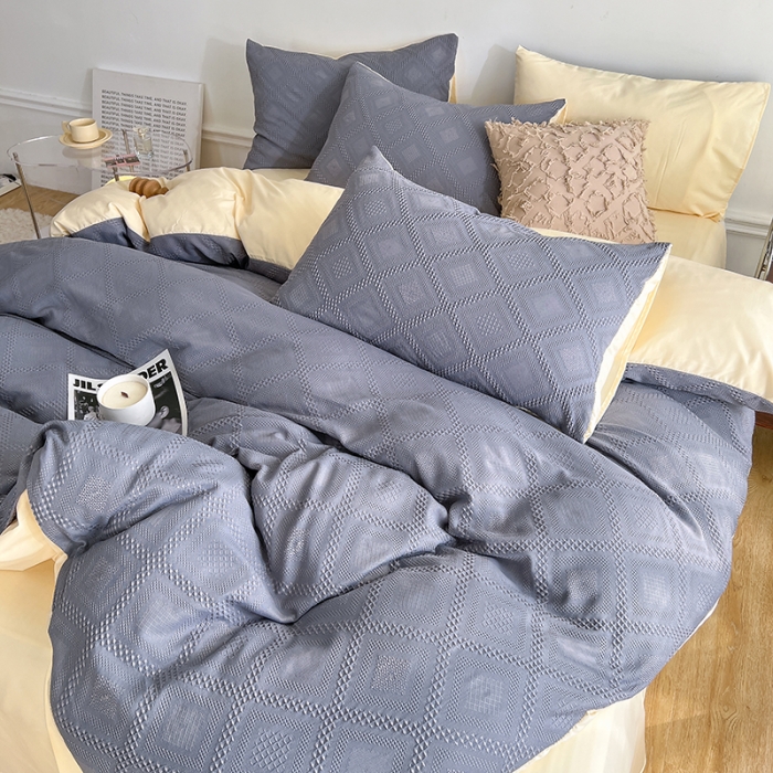 91家纺网 家纺一手货源 找家纺 米粒 2022直播爆款纯色AB版华夫格四件套磨毛水洗棉 紫米