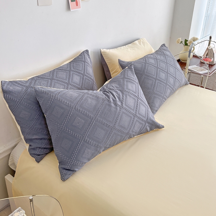 91家纺网 家纺一手货源 找家纺 米粒 2022直播爆款纯色AB版华夫格四件套磨毛水洗棉 紫米