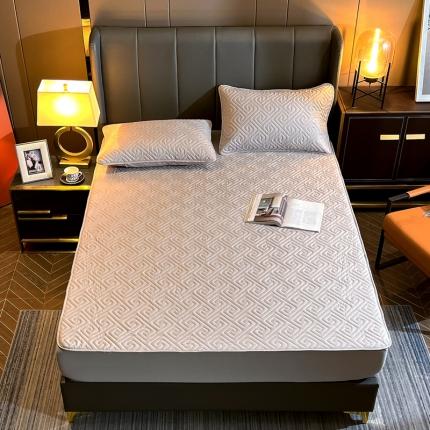 91家纺网 家纺一手货源 找家纺 恒尚居 2022新款亲肤夹棉长城格床笠-包边 银灰