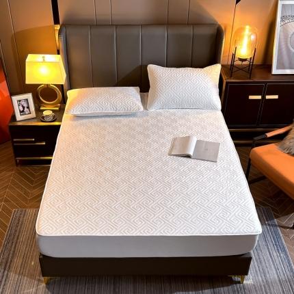 91家纺网 家纺一手货源 找家纺 恒尚居 2022新款亲肤夹棉长城格床笠-包边 月光白