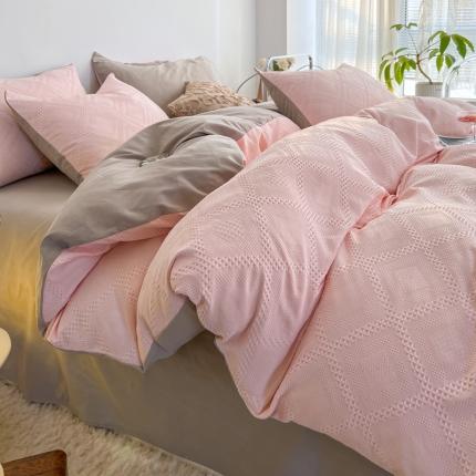 91家纺网 家纺一手货源 找家纺 （总）米粒 2022直播爆款纯色AB版华夫格四件套磨毛水洗棉