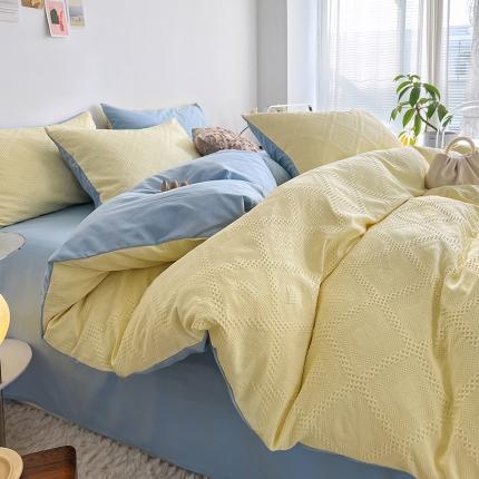 91家纺网 家纺一手货源 找家纺 （总）米粒 2022直播爆款纯色AB版华夫格四件套磨毛水洗棉