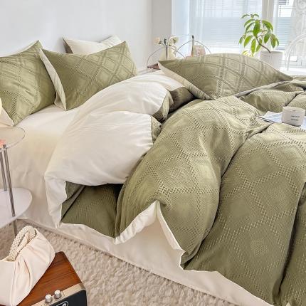 91家纺网 家纺一手货源 找家纺 （总）米粒 2022直播爆款纯色AB版华夫格四件套磨毛水洗棉