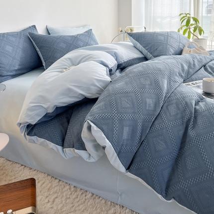 91家纺网 家纺一手货源 找家纺 （总）米粒 2022直播爆款纯色AB版华夫格四件套磨毛水洗棉