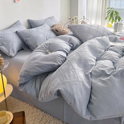 91家纺网 家纺一手货源 找家纺 （总）米粒 2022直播爆款纯色AB版华夫格四件套磨毛水洗棉