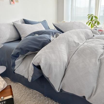 91家纺网 家纺一手货源 找家纺 （总）米粒 2022直播爆款纯色AB版华夫格四件套磨毛水洗棉