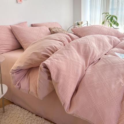 91家纺网 家纺一手货源 找家纺 （总）米粒 2022直播爆款纯色AB版华夫格四件套磨毛水洗棉