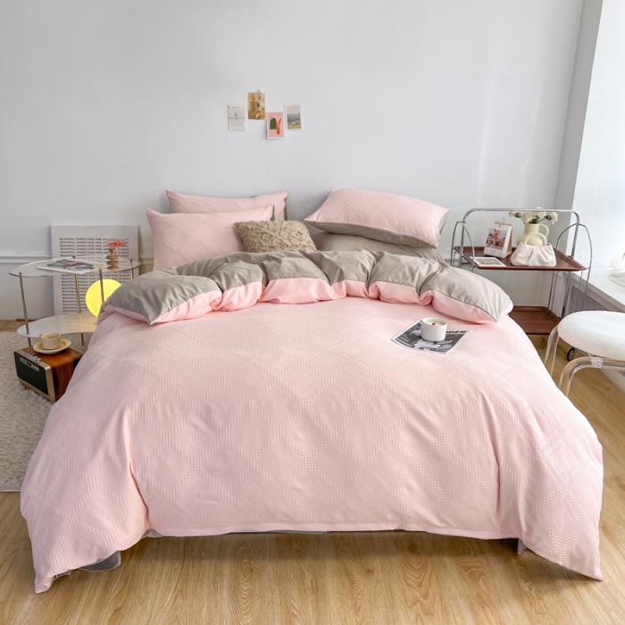 91家纺网 家纺一手货源 找家纺 （总）米粒 2022直播爆款纯色AB版华夫格四件套磨毛水洗棉