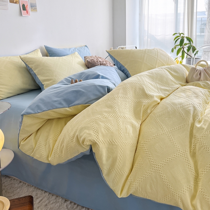 91家纺网 家纺一手货源 找家纺 米粒 2022直播爆款纯色AB版华夫格四件套磨毛水洗棉 米兰