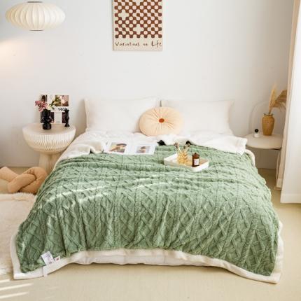 91家纺网 家纺一手货源 找家纺 乐视家纺 2024新款A版塔芙蓉B版羊羔绒双面盖毯 果绿