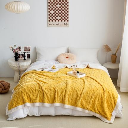 91家纺网 家纺一手货源 找家纺 乐视家纺 2024新款A版塔芙蓉B版羊羔绒双面盖毯 姜黄