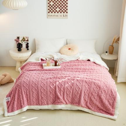 91家纺网 家纺一手货源 找家纺 乐视家纺 2024新款A版塔芙蓉B版羊羔绒双面盖毯 玫红