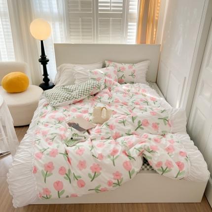 91家纺网 家纺一手货源 找家纺 顾里 2023新款法式褶边全棉四件套复古碎花系第二批 粉粉小花